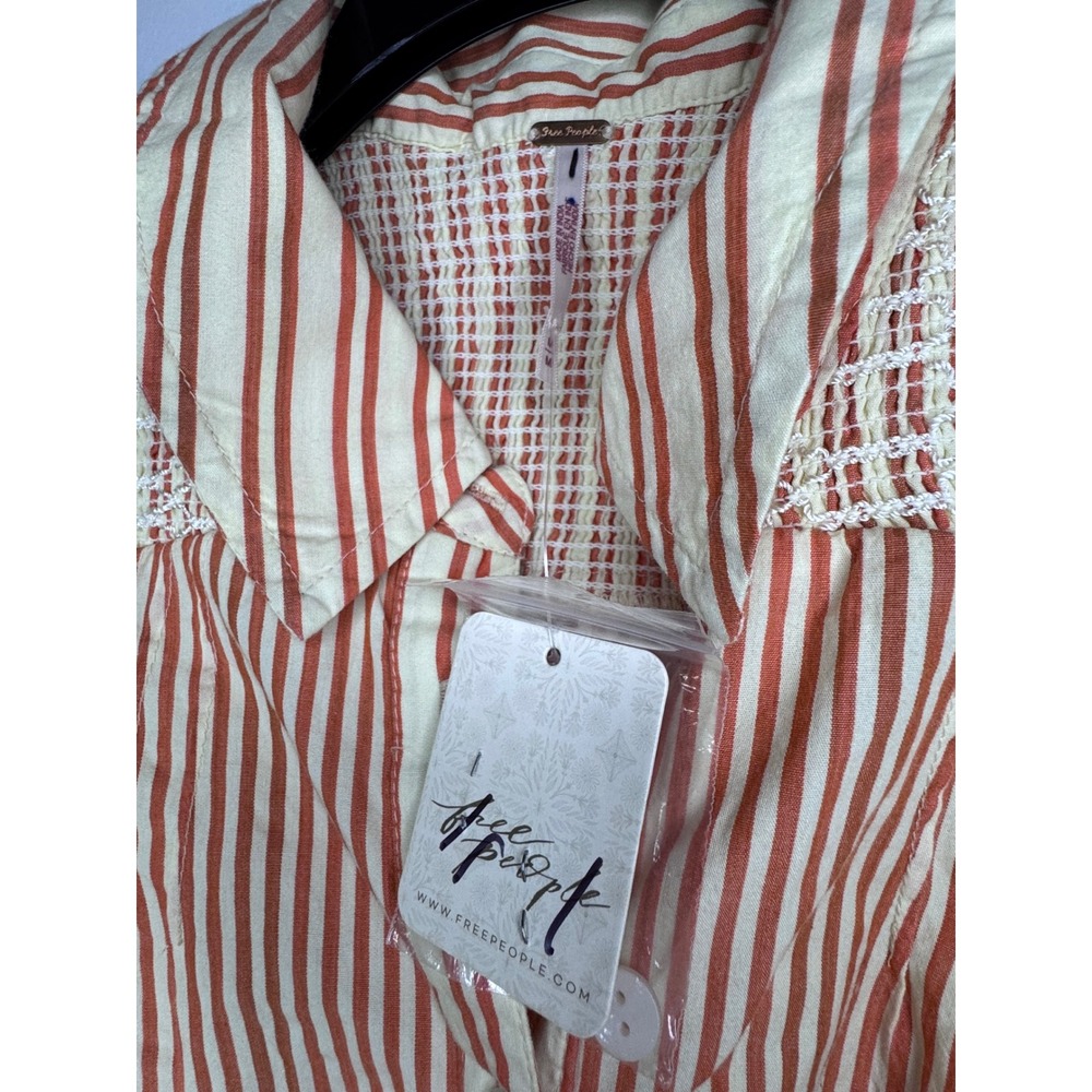 Free People Sleeveless Striped Ruffle Mini Dress Orange Cream Cotton Small NEW - Picture 6 of 11